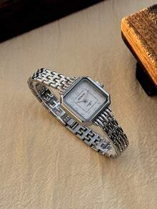 1 chiếc đồng hồ nữ mặt vuông màu bạc, máy quartz, kiểu dáng tối giản, thích hợp đeo hàng ngày, cũng có thể dùng làm quà sinh nhật/tốt nghiệp/tiệc tùng. - Bạc - Xem 6