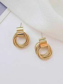 1对镂空圆形新娘耳环，简约时尚多层缠绕耳环，适合女性参加派对和婚礼 - 金色 - 查看 6