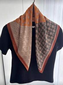 1pc Women's Spring/Summer Printed Silk-Like 70cm Square Scarf, Versatile Neck Wrap, Suitable For Daily Use,Beach,Holiday - Caramel Coffee - View 4
