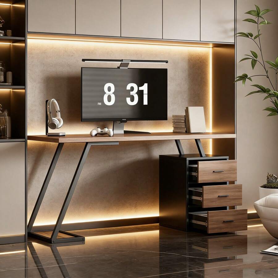 Home Office Desks - Dark Brown + MDF-1 - View 1