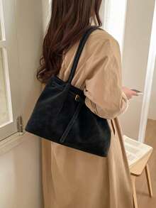 Bolso de mano tipo tote de moda retro para mujer, nuevo bolso de hombro de gran capacidad para ir al trabajo de primavera, bolso minimalista y personalizado tipo INS - Negro - Ver 8