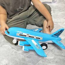 Large Blue Airplane Toy, Children's Inertial Aircraft Toy Model, Self-Assembly, For Boys And Girls, Christmas/New Year Gift - Blue - View 3