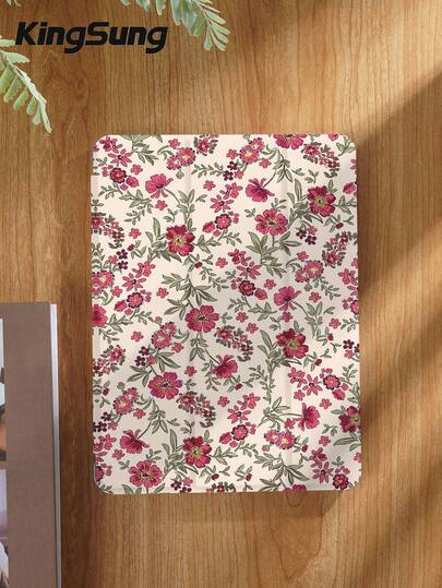 Kingsung 深酒红色复古花卉图案平板电脑保护套，兼容 9.7/10.2/10.5/10.9/12.9/Pro 11（第十代），兼容三星 Galaxy Tab S6 Lite 10.4 英寸，兼容 Kindle Paperwhite 第十二代（2024 年款），Kindle（第十一代）（2022 年款），Kobo Clara Color，柔软防摔，智能支架/自动唤醒/睡眠功能