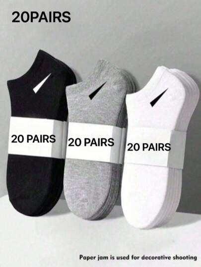 20 pares de calcetines tobilleros unisex, calcetines deportivos, calcetines cortos blancos/negros/grises, calcetines cómodos y transpirables con diseño de rayas, unicolor clásico y de moda simple, adecuados para uso casual diario