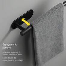 4-Piece Stainless Steel Bathroom Accessory Set - Includes Towel Bar, Toilet Paper Holder, And Bathrobe Hook - No Drilling Required, Easy Installation - Great For Bathroom Decor And Organization, Modern Bathroom Set | Durable Bathroom Accessories - 黑色 - 查看 5