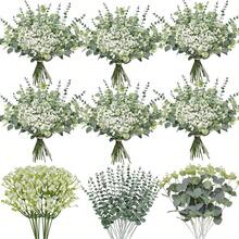 9/18/30/45/60 piezas Flores artificiales de Gypsophila y 2 tipos de ramos de flores artificiales de Eucalipto, adecuados para ramos de novia, decoración de bodas, props de fotografía, decoración del hogar, decoración de habitaciones, decoración de otoño, centro de mesa - Verde - Ver 9