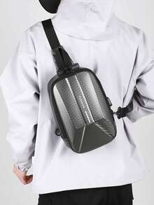 Men's Slant Shoulder Bag, Hard Shell Motorcycle Bag, Large Capacity Chest Bag, Multi-Function Messenger Bag, Travel Texture Backpack, Cycling Bag - Multicolor - View 14