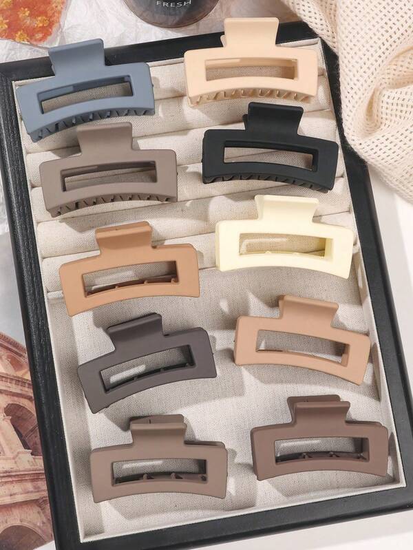10pcs Matte Beige Cute 2.6 Inch Square Hollow Hair Clips, Suitable For Beach Vacation And Autumn/Winter Small Hair Accessories