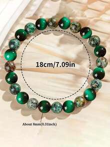 Natural Stone Green Tiger's Eye Stone Bracelet Wealth, Luck, Prosperity, Career Succes,Spiritual Yoga Meditation Jewelry Gift For Men Women - Multicolor - View 4