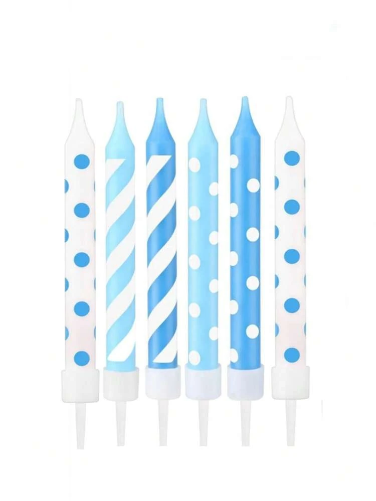 6pcs/12pcs Polka Dot Blue Macaroon Straight Candles For Birthday, Anniversary, Gender Reveal, Birthday Party Cake Decor - View 5