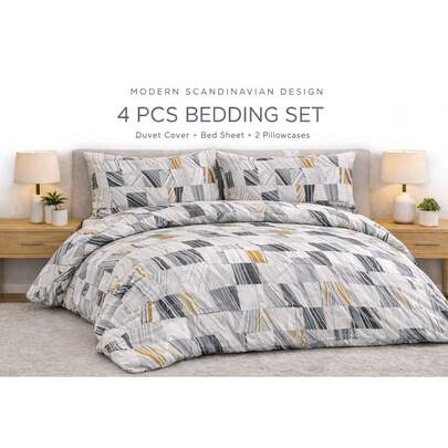 Emtia Başlığımız: Modern Scandinavian Cotton 4 Piece Bedding Set – Cost-Effective Luxury Duvet Cover Set. Made In Turkey 160*230 AND 180*230