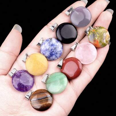 15 piezas de 20mm Colgante redondo de piedra natural y cristal mixto, accesorios de joyería DIY, Colgante de cuarzo rosa