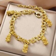 1pc 14K Gold Plated Cute Bear Charm Bracelet, Fashionable Daily, Party, Holiday Wear For Women - Gold - View 1