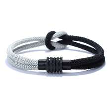 Pulsera de cuerda entrelazada para hombre, diseño de colores contrastantes, estilo punk de moda, crea un look - Gris - Ver 3