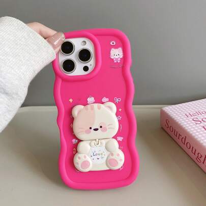 Cute Love Cat 360° Rotating (Mirror Stand) Colorful Painted Cats, Cream Pattern, Candy Colors, Anti-Drop Phone Case Compatible With Apple 17promax/16/15/14/13/12/11, S26ultra/S25/S24/S23, Moto, Honor,