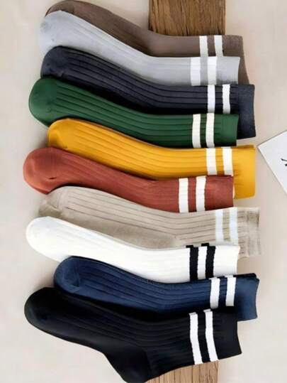 10 par randiga vadstrumpor, flerfärgade, unisex storlek 35-43