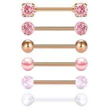 Bộ 6 chiếc khuyên lưỡi và khuyên núm vú bằng thép không gỉ 316L 14G, thiết kế theo yêu cầu, đính đá CZ và ngọc trai giả, dành cho nữ, chiều dài 16MM. - Thanh tạ thẳng - Xem 9