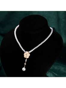 1件简约山茶花吊坠项链，甜美风格女士首饰 - 山茶花白色吊墜 - 查看 5