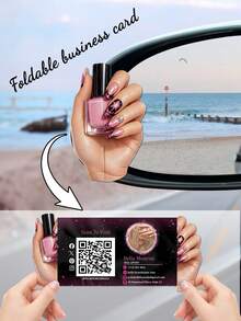 Customized Foldable Nail Technician Business Card Template, 200/500/1000 Pcs, Personalized With Photos And Text, Includes QR Code Design, Customized Pink And Black Fashionable Nail Salon Promotion Cards, Client Contact Cards - Multicolor - View 4