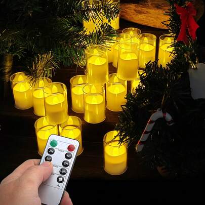 Bộ 6/12/24 nến LED nhấp nháy không lửa có điều khiển từ xa/hẹn giờ, nến ước nguyện LED chạy bằng pin, nến cốc nhỏ dùng để trang trí bàn ăn, thích hợp cho Giáng sinh, Halloween, Ngày Valentine, bàn ăn, trang trí phòng, cầu hôn, đám cưới, tiệc tùng, quà tặng.