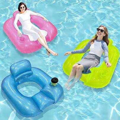1pc Pearl-Color Square Sofa-Style Swim Ring, Summer Pool Floating Chair, Inflatable Raft