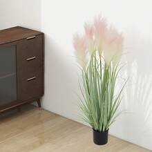 YUNRUX Artificial Plants, Decorative Grass In A Pot, Artificial Tall Grass Plant With Reed Flowers - 淺粉色 - 查看 9