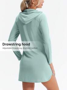 HOTSUIT 女士长袖半拉链连帽衫，带口袋，轻便户外运动钓鱼衫，夏季穿着 - 薄荷綠 - 查看 5