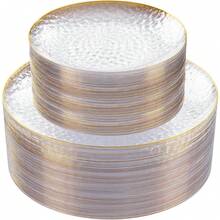1/12/25/50pcs European Style Luxury High-End Transparent Hammered Single Gold Rim Plates, Elegant Western Plates & Dessert Plates, Suitable For Weddings, Parties, Birthdays, Afternoon Tea, Family Gatherings, Hotels, Festivals, Reusable Tableware - Clear - View 4