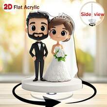 2D旋转婚礼摆件 - 2D旋转新郎新娘桌面摆件，白色底座，透明亚克力材质，可替代婚礼蛋糕装饰，适用于周年纪念、家居和办公室装饰 - 360°旋转，双面2D设计，办公桌配件，办公用品 - A - 查看 3