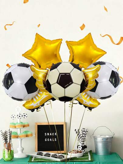 5pcs Sports Football Balloon Set, Includes Football Balloon With Wings, Football Shoe Foil Balloon, Pentagram Balloon, Suitable For Birthday Party, Football Match, Sports Event Decoration