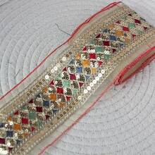 1码/91.44厘米/36英寸 - 8.5厘米宽刺绣网纱蕾丝 - DIY工艺品和优雅服装配饰，5种颜色刺绣饰边，中国汉服，装饰 - 紅色 - 查看 2