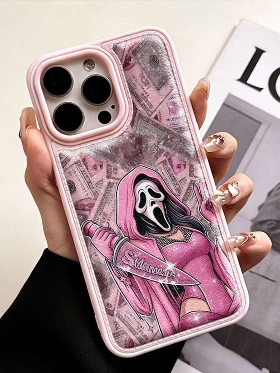 1pc Creative 2D Dollar Ghost Design Protective Phone Case, Compatible With Iphone XR, 11, 12, 13, 14, 15 Plus, 16 Pro Max, 17 Air Series, Protection And Stylish Appearance, Gift Item Phone Cover - Multicolor - View 1
