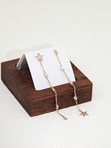1 Pair Elegant Zirconia Star Shaped Long Tassel Earrings, Suitable For Women - Rose Gold - View 1