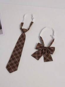 1 Set Classic School Uniform Plaid Tie & Bow Tie Combo - Multicolor - View 10