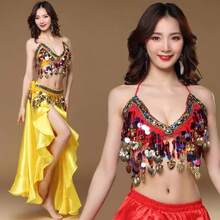 Bộ trang phục tập múa bụng dành cho nữ, bao gồm áo sequin không tay, váy maxi xẻ tà gợi cảm và dây thắt eo, trang phục múa kiểu phương Đông, phù hợp cho trang phục lấp lánh của nữ, trang phục khiêu vũ, lễ hội, tiệc tùng, hộp đêm, bãi biển, phong cách bohemian cổ điển. - Nhiều màu - Xem 2