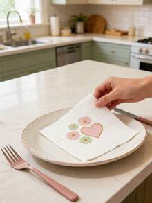 40pcs/Pack Heart Pattern Paper Napkins, 10*10 Inch, 3-Ply Thick Disposable Tissue Napkins, Suitable For Parties, Weddings, Restaurants, Kitchens, Holidays - Multicolor - View 3