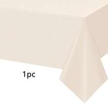 1pc Beige Rectangular Disposable Plastic Tablecloth, Ivory Cream Table Cover For Birthday Party, Wedding, Bridal Shower, Anniversary Celebration Decoration - Beige - View 6