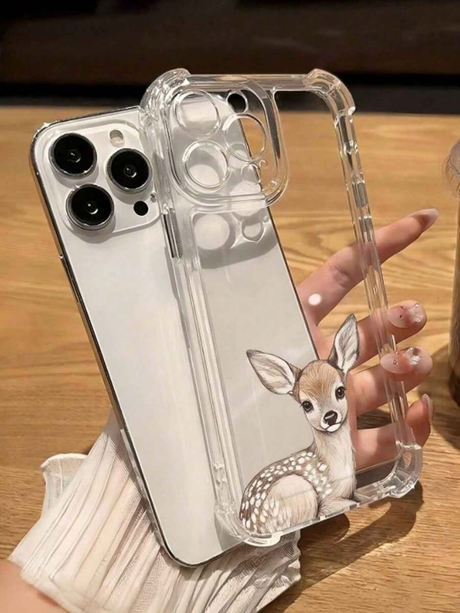 1pc Fashionable Minimalist Cute Lying Deer Pattern Transparent TPU Shockproof Phone Case, Suitable As Holiday Gift For Boyfriend/Girlfriend, Compatible With IPhone XS/XS Max/XR/11/12/13/14/14 Plus/15/15 Plus/16/16 Plus - Clear - View 1