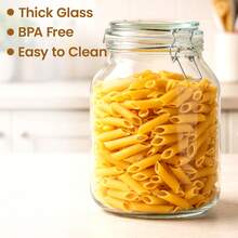 Set Of 3 Airtight Glass Storage Jars With Lids, Large Rectangular Kitchen Containers For Pickling, Jam, Pasta & Dry Food - Transparent - 2600ml - View 4