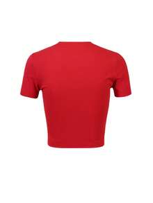 Van Dutch Motorcycles Speed Shop With Winged Eye Women's Casual Solid Color Crew Neck Short Sleeve Slim Fit Cropped T-Shirt Basic Summer Polyester Top, Versatile Everyday Wear, Perfect Gift For Her - Đỏ - Xem 2