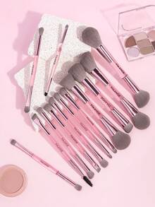 MAANGE 13/18件套化妆刷套装，包含13支双头化妆刷和5个化妆海绵配件，内含腮红刷、粉底刷、散粉刷、眼影刷、睫毛刷、晕染刷、轮廓刷、高光刷、眉刷、遮瑕刷，是送给女性和女孩的理想礼物。 - 粉色 - 查看 8