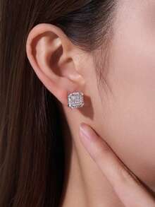 925 Sterling Silver Moissanite Earrings, Hypoallergenic Minimalist Luxury Design, Anti-Oxidation Versatile Earrings, Gift For Valentine's Day, Mother's Day, Wedding, Engagement, Birthday, Comes With Gift Box And Certificate - Silver - View 4