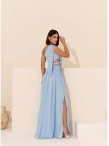 One-Shoulder Bridesmaid Dress With An Asymmetrical Waist Cutout. - Màu xanh thanh bình lấp lánh - Xem 5