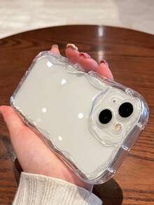 Asymmetric Wavy Cute Novelty 3pcs Solid Color Printed Transparent Cream Texture Soft Phone Case Compatible With IPhone 17/17 Pro Max, 16/16 Pro/16 Pro Max, 15, XR, 7P/8P, P12 Pro Max, P13 Pro Max, P14 Pro Max, P13, P14, P11, P12, P14, XS/S/XS Max/7/8, Cute & Fashionable Thick Protective Cover Spring Gift - Clear - View 4