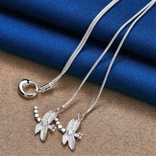 1 pieza Collar con colgante de libélula con borlas de 18 pulgadas plateado en plata de ley 925, joya de moda como regalo para mujeres, bodas y fiestas - Plateado - Ver 2