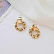 1对镂空圆形新娘耳环，简约时尚多层缠绕耳环，适合女性参加派对和婚礼 - 金色 - 查看 3