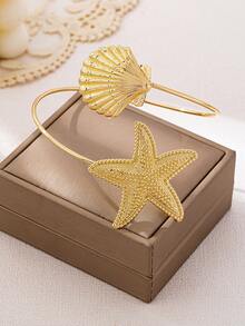 1 chiếc vòng tay kiểu dáng tối giản, sáng tạo, thiết kế hình sao biển và vỏ sò rỗng màu vàng, thích hợp cho mùa hè, đi biển, dự tiệc, đám cưới, lễ hội âm nhạc, tháng Ramadan, ngày Quốc khánh, lễ tốt nghiệp như một phụ kiện thời trang sành điệu. - Vàng - Xem 3