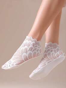 1/5/10双装洛丽塔蕾丝隐形女袜夏季薄款镂空网眼蕾丝花底舒适透气袜子 - 彩色 - 查看 5