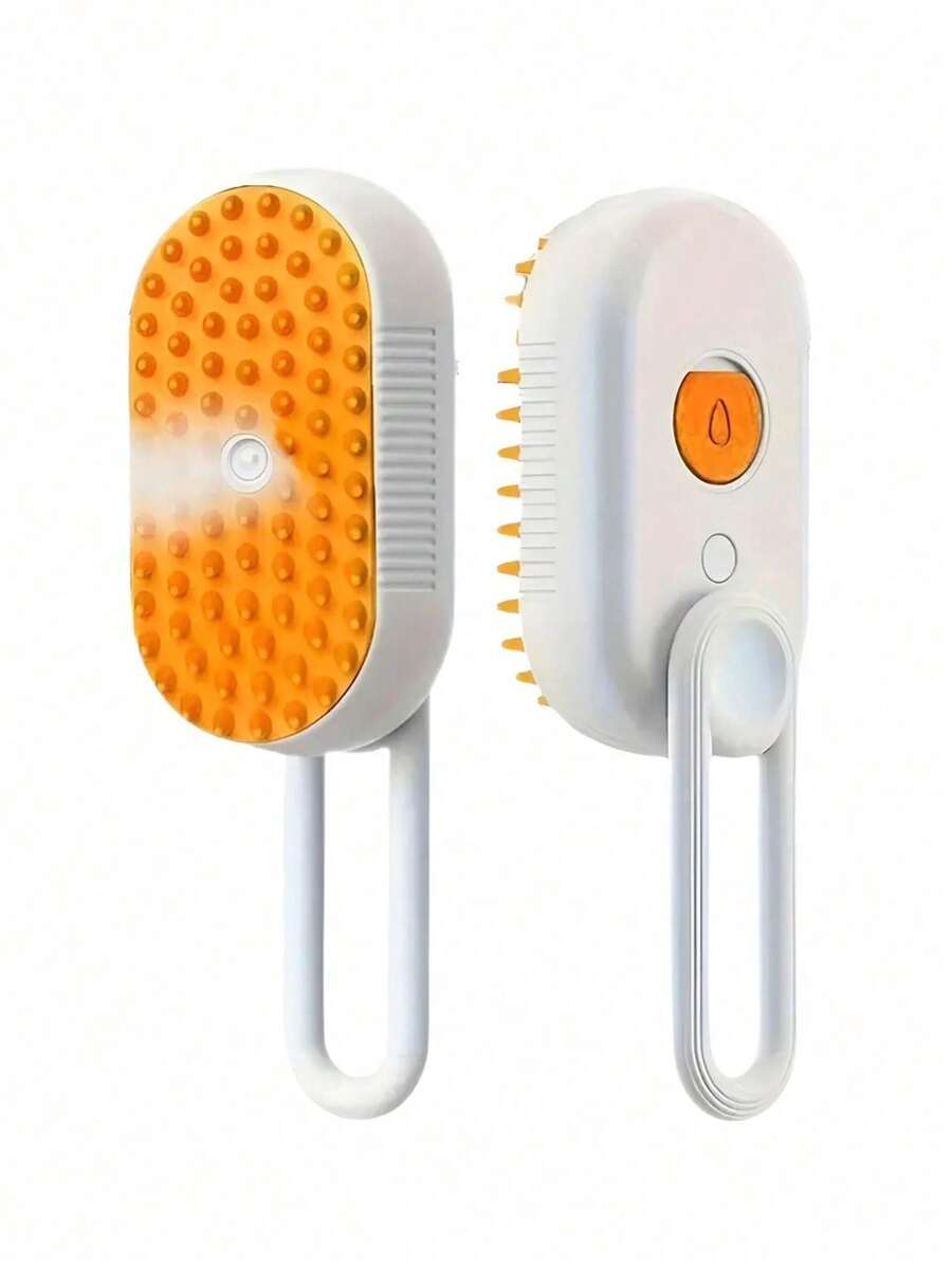 Cepillo eléctrico recargable por USB para masaje y pulverización de agua para mascotas, accesorio de 3 en 1 para eliminar el pelo de gato, Cepillo de vapor de silicona portátil de autolimpieza para gatos y perros, masaje cómodo y eliminación de pelo, cuidado del pelo - Blanco - Ver 1