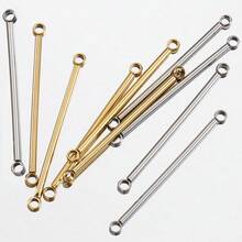 10 piezas de barras conectoras de acero inoxidable de color dorado, barras de conexión de doble orificio, barras redondas para hacer collares, aretes y accesorios de joyería DIY - H2282 - Ver 9